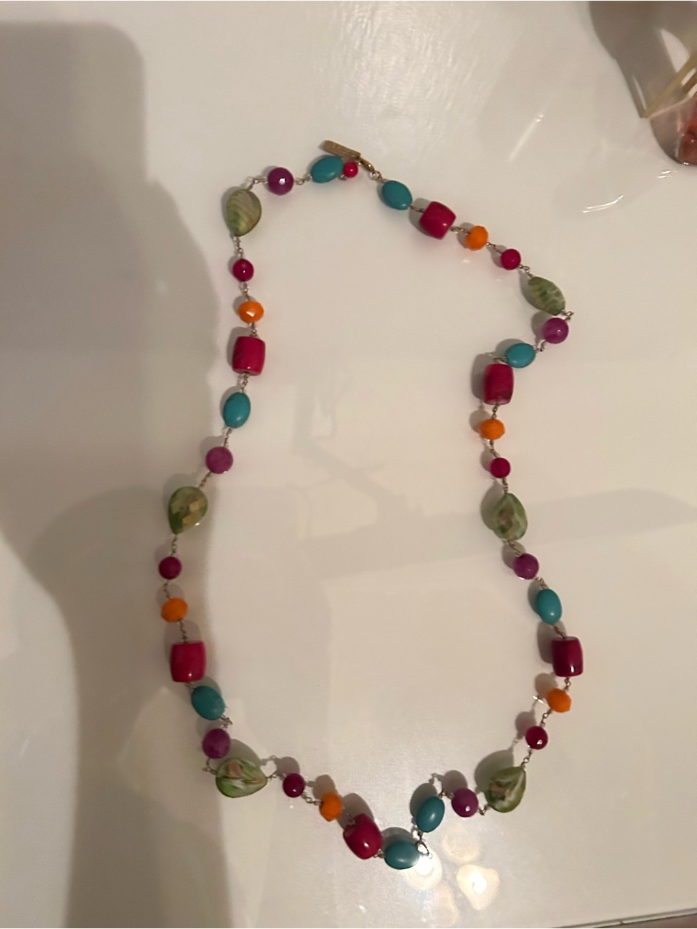 Multicolor Beaded Statement Necklace - Pink, Turquoise, Green, Orange